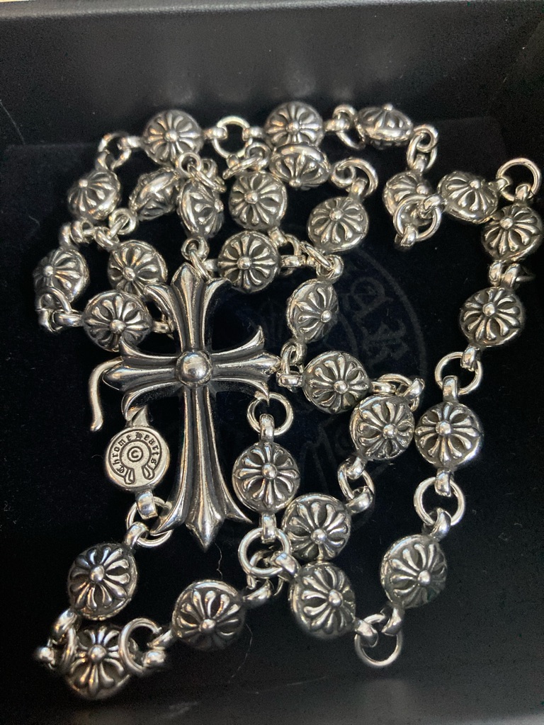 Silver Floral Cross Rosary Necklace - Sterling-Inspired Womens Jewelry 270$